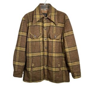 Vtg Towncraft Plaid Wool Coat Mens‎ M Flannel Brown Tan Penneys 60s Western